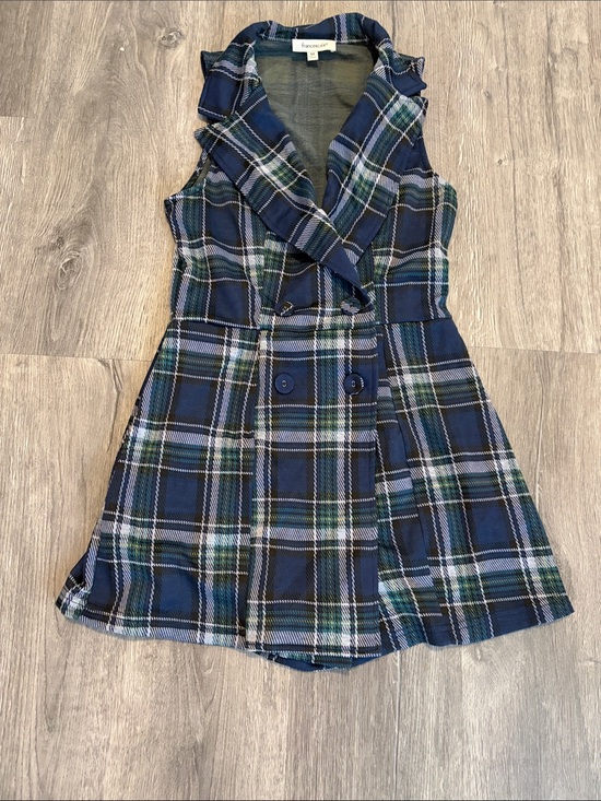 Francesca's Collections Pants - Francesca's Collections Navy, Green & White Plaid Sleeveless Romper